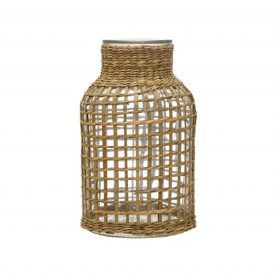 12" Clear Glass And Woven Wrap Vase
