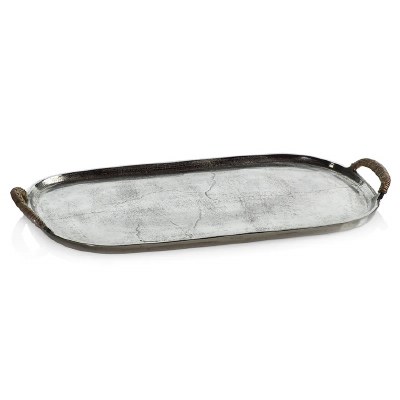 11" x 21" Silver Oval Tray With Wrapped Handles