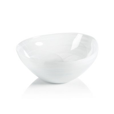 10" Round White Alabaster Glass Bowl