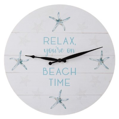 13" Round "Relax, You're on Beach Time" Coastal Wall Clock