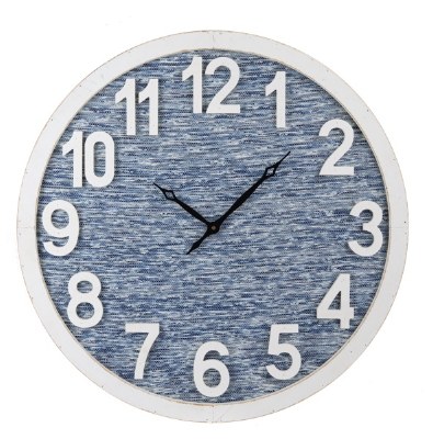 24" Round Blue and White Coastal Wall Clock