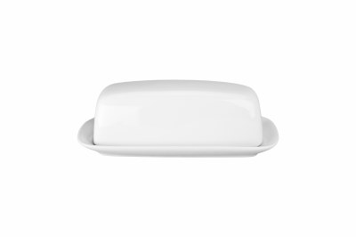 3" x 8" White Ceramic Covered Butter Dish