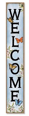 46" x 8" "Welcome" Butterflies Wood Porch Board Plaque