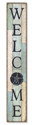 46" x 8" "Welcome" Sand Dollar Coastal Wood Porch Board Plaque