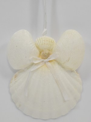 White Pecten Shell Angel Ornament