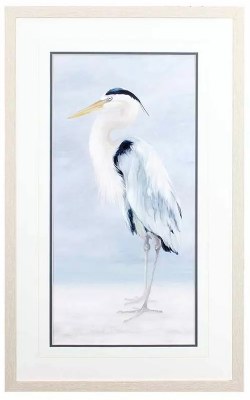 31" x 19" Blue Heron With Head Down Coastal Whitewash Framed Print Under Glass