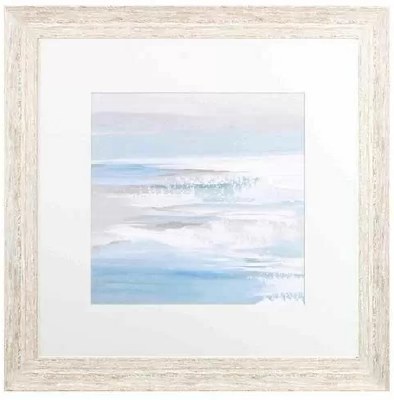 28" Sq Medium Blue Shore Coastal White Wash Framed Print Under Glass