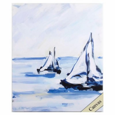 36" x 30" Sailing Seas 1 Canvas in a White Frame