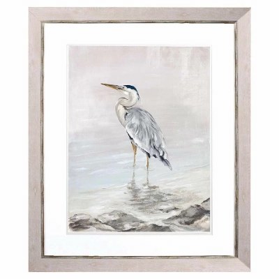 34" x 28" Heron Beauty 1 Coastal White Wash Framed Print Under Glass