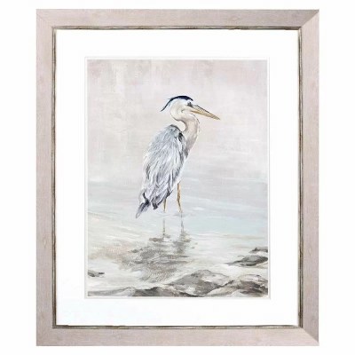 34" x 28" Heron Beauty 2 Coastal White Wash Framed Print Under Glass