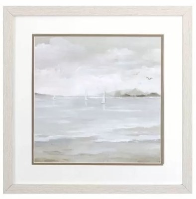 17" Sq Shore on the Bottom Coastal White Wash Framed Print Under Glass