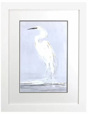 27" x 21" White Egret With Gray Legs Coastal White Wash Framed Print Under Glass