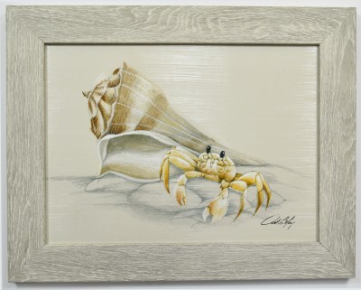 14" x 18" Ghost Crab Coastal Gel Textured Print in a Gray Wash Frame by Art LaMay