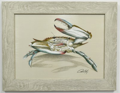 14" x 18" Backoff Crab Coastal Gel Textured Print in a Gray Wash Frame by Art LaMay