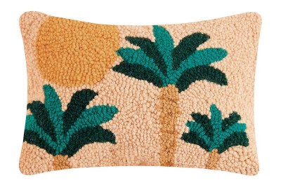 8" x 12" Palm Tree and Sunset Decorative Hooked Pillow