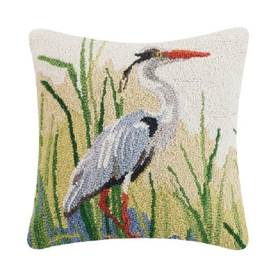 16" Great Blue Heron Decorative Hooked Pillow