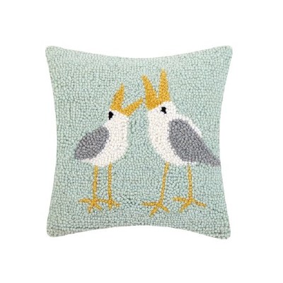 10" Sq Seagulls Decorative Hooked Pillow