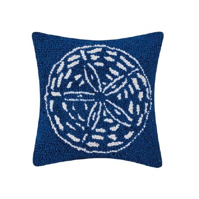 10" Sq Dark Blue Sand Dollar Decorative Hooked Pillow