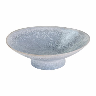 10" Round Light Blue Footed Ceramic Bowl