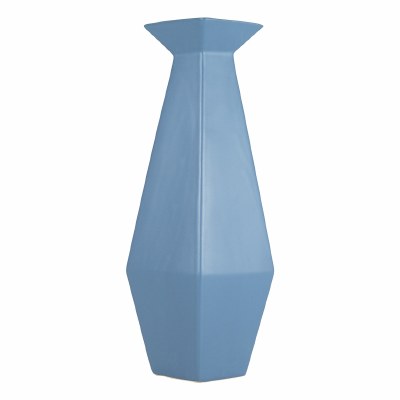 17" Blue Ceramic Geometric Vase