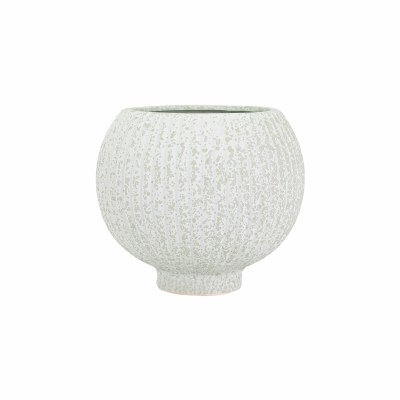 7" Round Distressed White Textured Ribbed Ceramic Vase