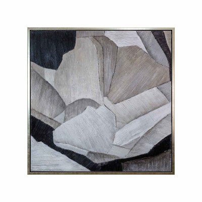 29" Sq Black and Gray Abstract Framed Canvas