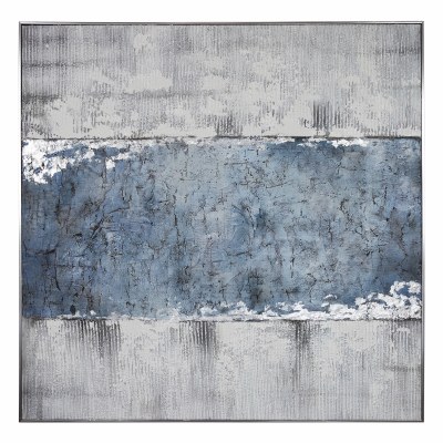 39" Sq Gray and Blue Abstract Framed Canvas
