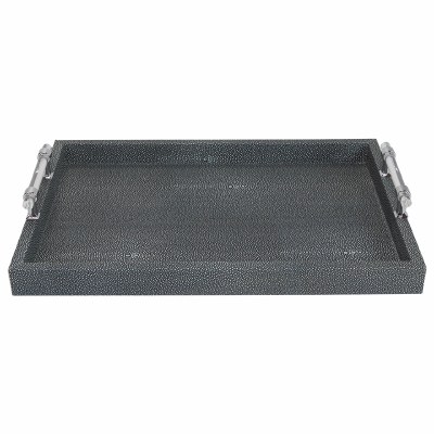 14" x 20" Textured Gray Tray With Clear Handles