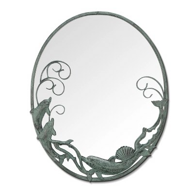 26" x 22" Oval Verdigris Dolphin Mirror