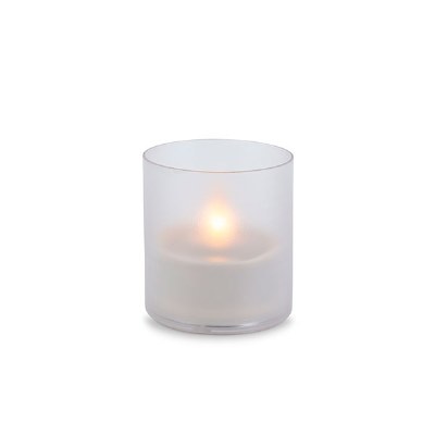 4" x 4.5" LED White Frost Illumaflame Glass Candle