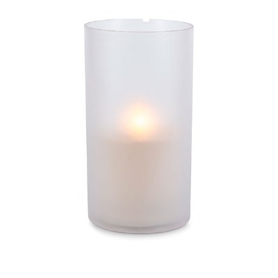 5" x 9" LED White Frost Illumaflame Glass Candle