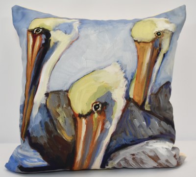 18" Sq Three Pelicans Decorative Indoor/Outdoor Pillow