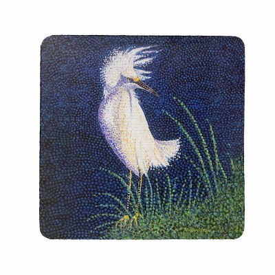4" Sq Windy White Egret Rubber Coaster