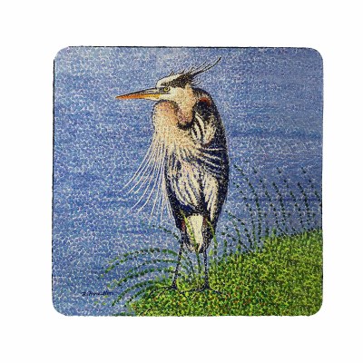 4" Sq Windy Blue Heron Rubber Coaster