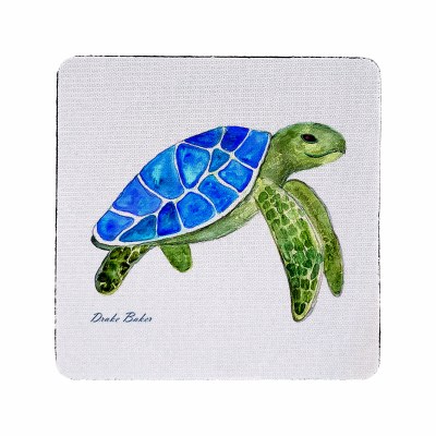 4" Sq Blue and Green Sea Turtle Rubber Coaster