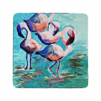 4" Sq Dancing Flamingos Rubber Coaster