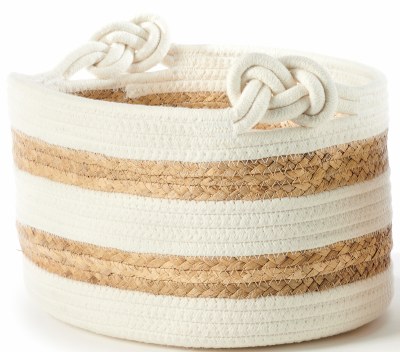 Large Oval Cream and Natural Basket With Knot Handles