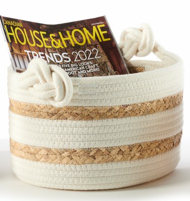 Medium Oval Cream and Natural Basket With Knot Handles