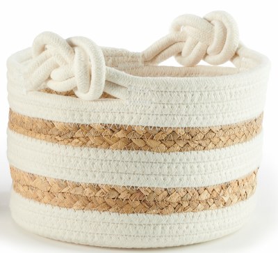 Small Oval Cream and Natural Basket With Knot Handles