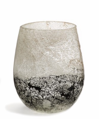 9" Taupe and Black Art Glass Vase