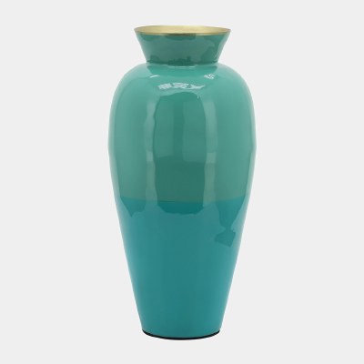12" Two Tone Green Metal Vase