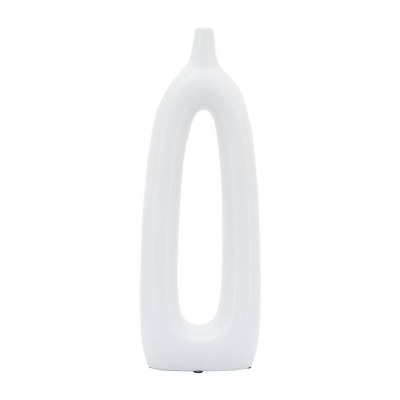 14" White Ceramic Vase With a Hole