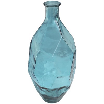 24" Teal Glass Geometric Vase