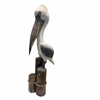 38" Wood Pelican on Piling Statue