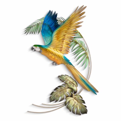 33" x 47" Macaw in Flight Tropical Metal Wall Art Plaque MM095