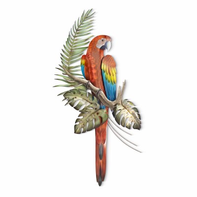 44" x 23" Macaw on Branch Tropical Metal Wall Art Plaque MM096