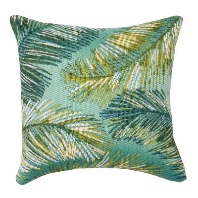 18" Sq Aqua Palm Fronds Decorative Indoor/Outdoor Pillow