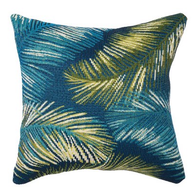 18" Sq Navy Palm Fronds Decorative Indoor/Outdoor Pillow