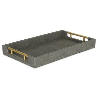 10" x 16" Gray Vinyl Tray With Gold Handles