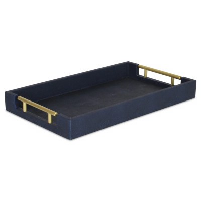 10" x 16" Navy Vinyl Tray With Gold Handles